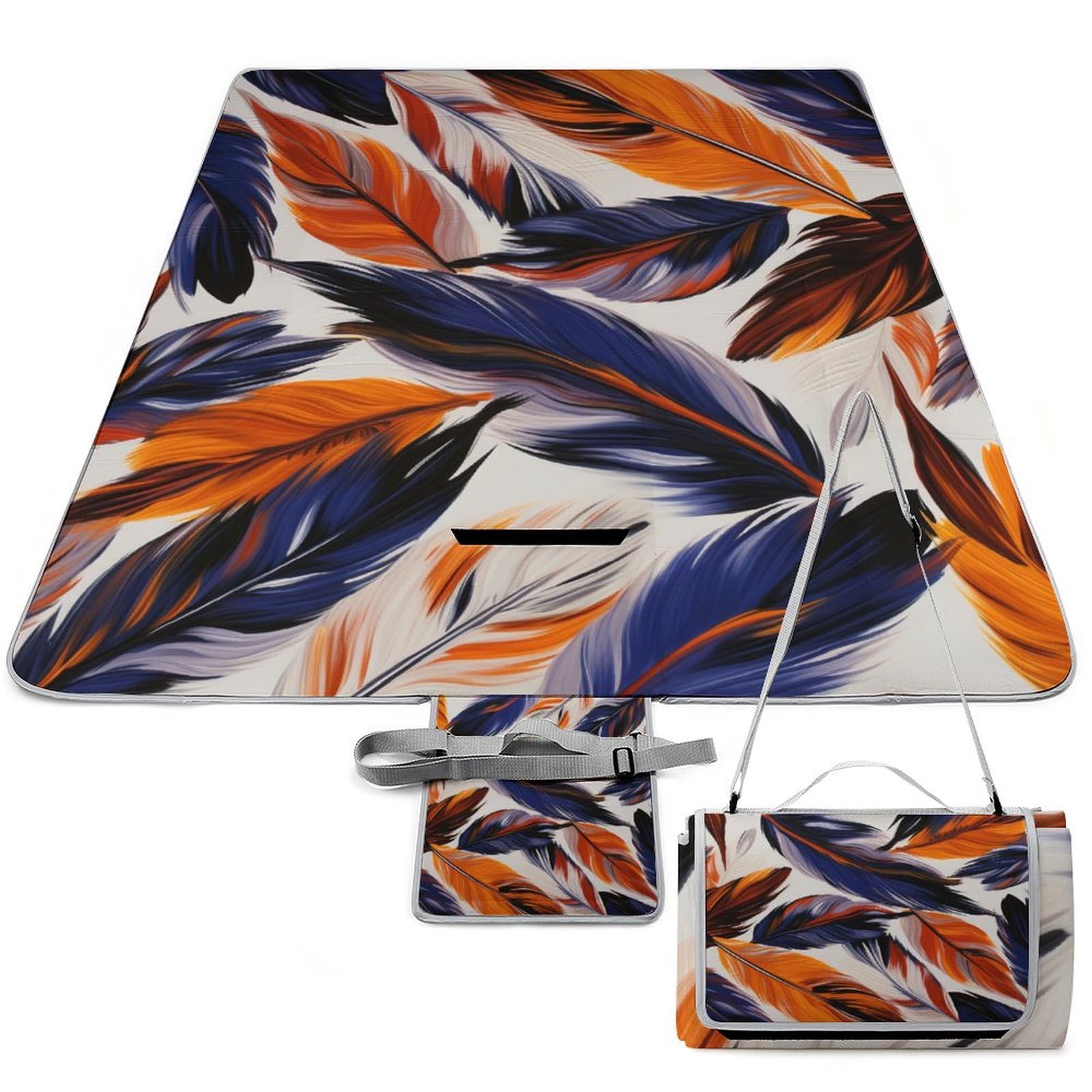 3D Impression Plumes Multicolores Couverture Pique Nique Art Tapis Pique Nique Nappe Picnic Couverture De Pique-Nique pour Camping, Parc, Jardin 148x148cm