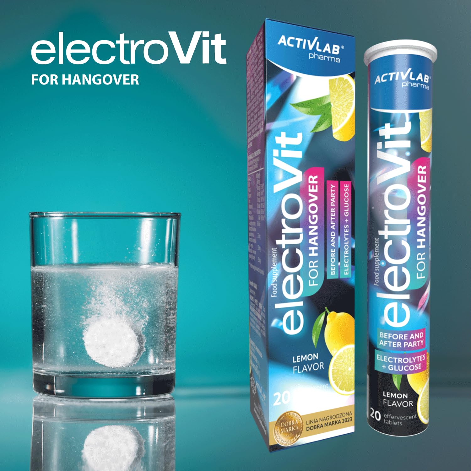 Activlab ElectroVit ULGA W KACU – Wsparcie po imprezie z glukozą, elektrolitami i ekstraktami roślinnymi, 20 tabletek musujących, smak cytrynowy, sód, potas, cynk, magnez, witamina B6, witamina C