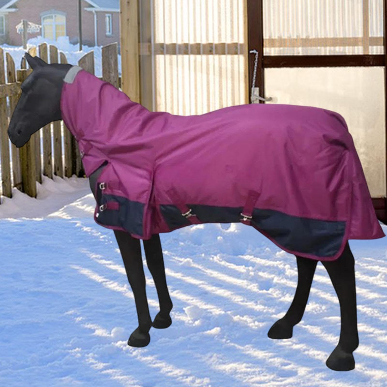 Manta de Invierno para Caballo con Abrigo Grueso y Transpirable Manta Impermeable con Capucha y Cubre Cuello Envoltura Abdominal para Caballos, Rose Red S