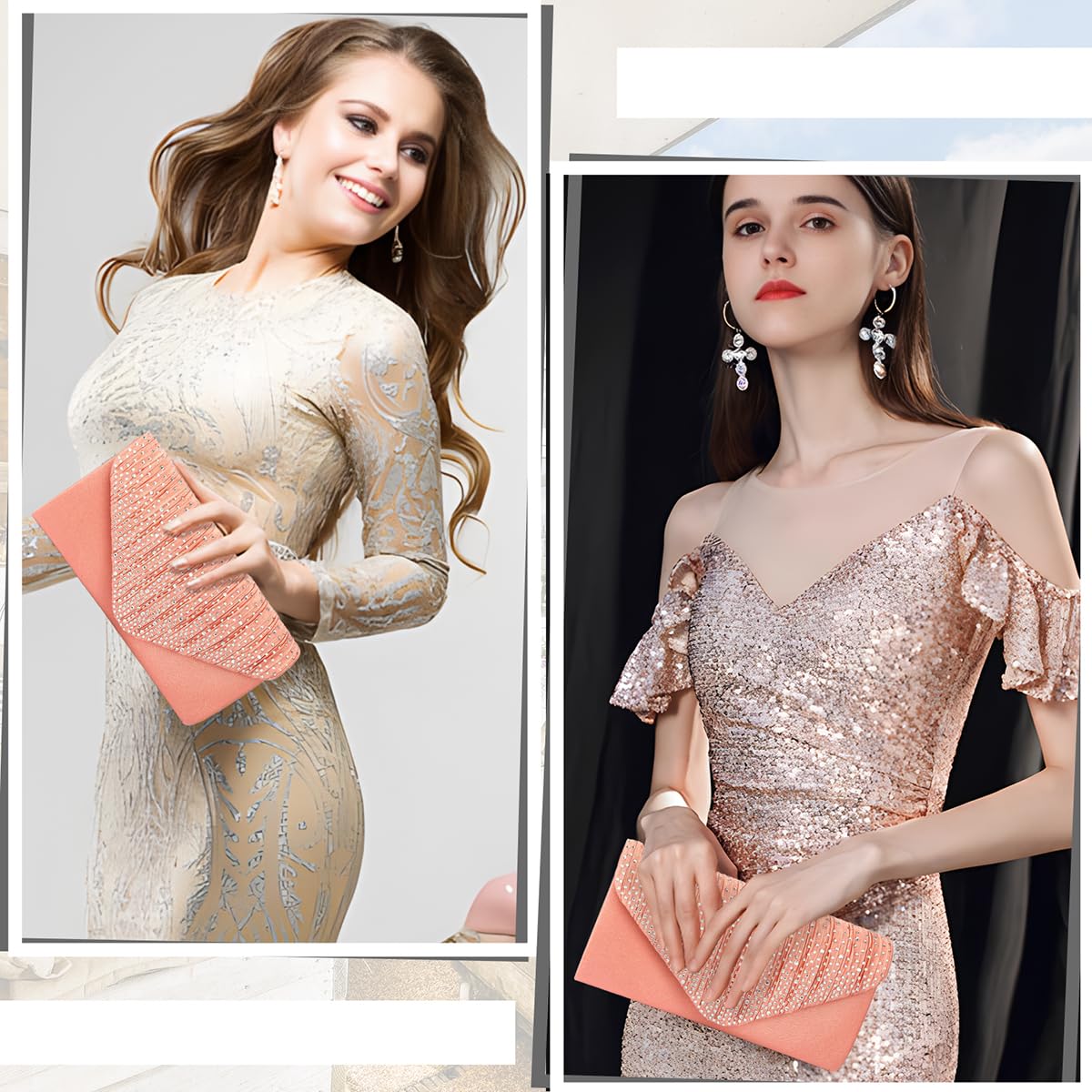 BBjinronjy Clutch Purses for Women Evening Bag Formal Rhinestone Handbags for Wedding Party Cocktail Prom Dinner: Rose Gold-peach
