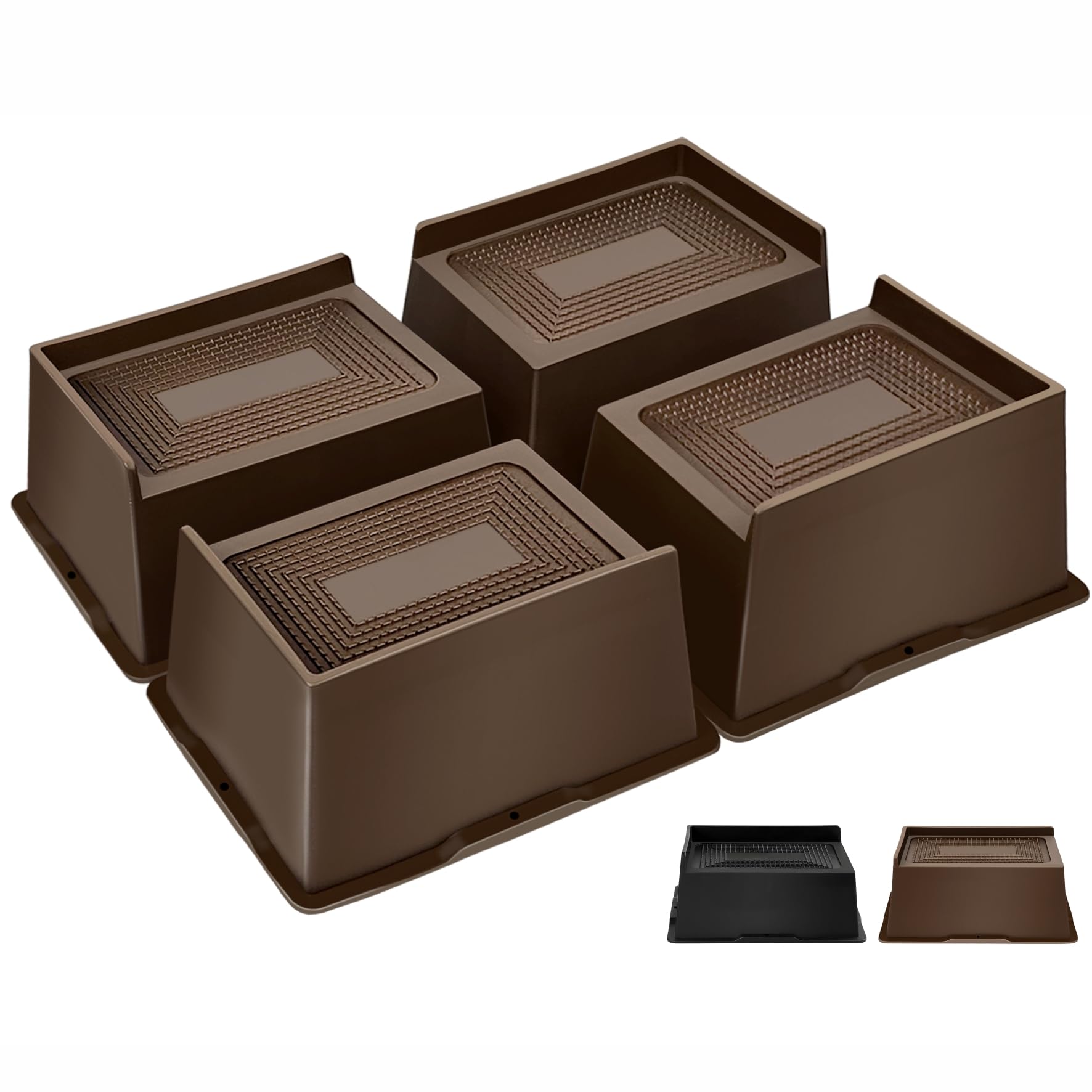 MixDora Bed Risers 3 Inch Rectangular Furniture Risers L-Shape Anti-Slip Sofa Risers for Couches Table Chair 4 Pack Dark Brown (Dark Brown, 3 Inch)
