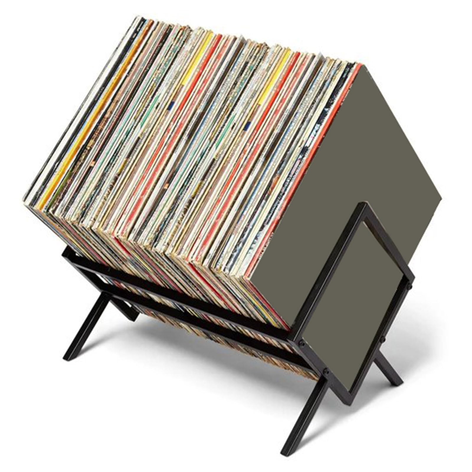 Elegante soporte de metal para discos de vinilo, soporte de almacenamiento para álbumes de escritorio para audiófilos, amantes de la música y productores, equipo de música esencial