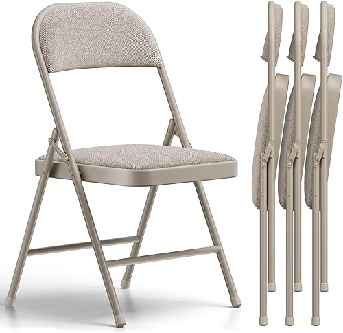 Paquete de 4 sillas plegables, sillas de comedor plegables acolchadas de tela con asiento y respaldo de cojín, juego de sillas plegables para
