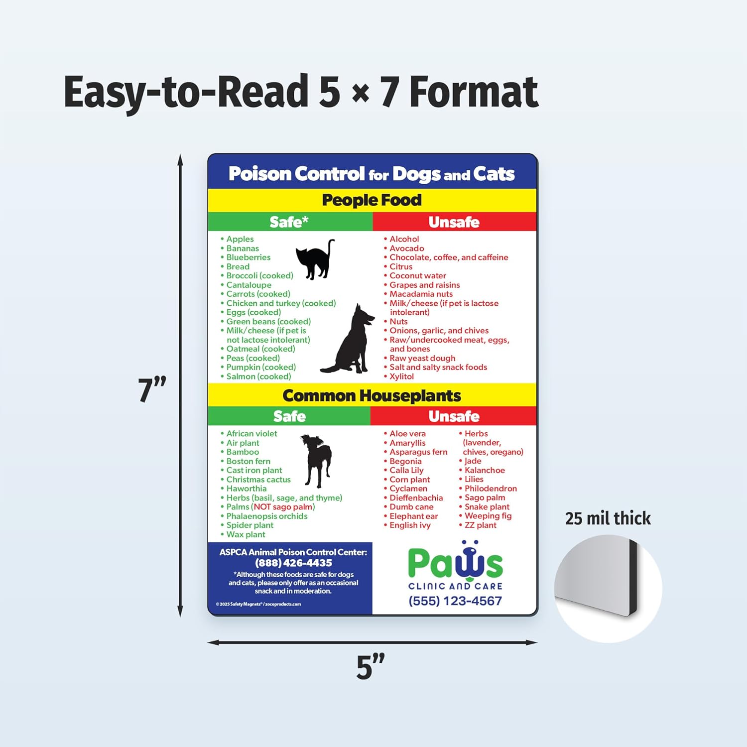 Safety Magnets by ZOCO – 100-Pack Custom Pet Poison Control Magnets – Foods & Plants Toxic to Dogs & Cats – Personalized with Logo and Text – Promotional Handout for Vet, Pet Businesses – 5"x7"