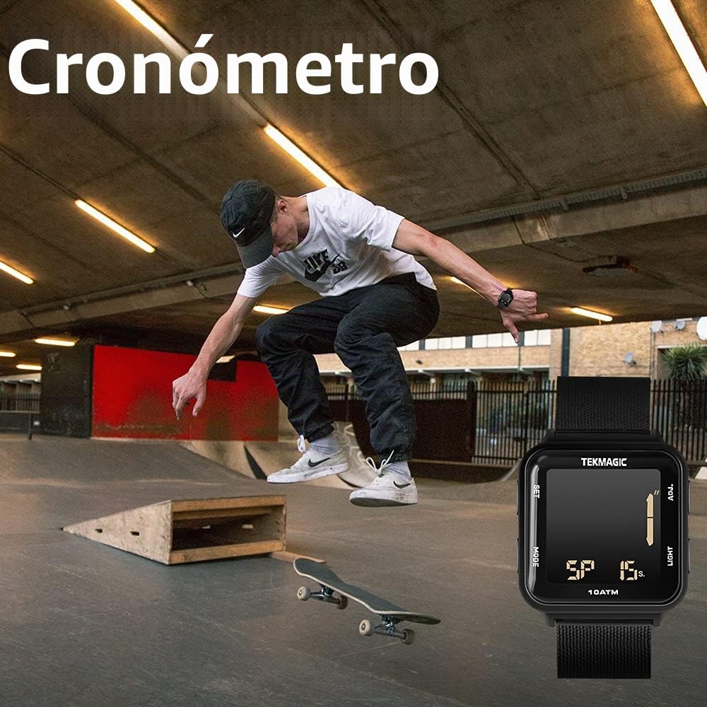 Reloj Natación Sumergible Hombre Impermeable 100 Metros con Banda de Acero Inoxidable, Despertador, Cronometro, Hora Dual, Calendario, Formato de 12 o 24 Horas