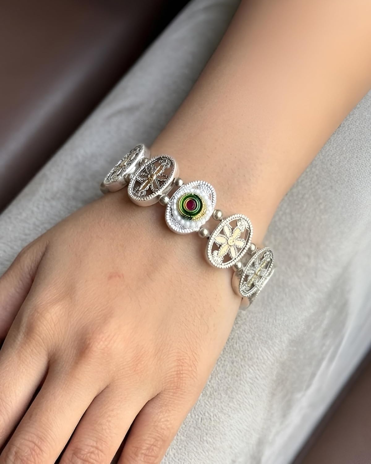 THE NAKHRA STORE Sameera Oxidised Silver Bracelet for Women Traditional Ethnic Adjustable Kada Bangle Mirror Work Boho Tri... - Review, Price and Buying Guide