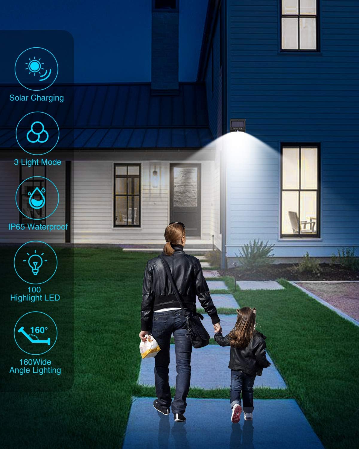4 Pack Solar Motion Lights Outdoor, 3 Modes/100LED Solar Security Wall Lights Outdoor Wireless IP65 Waterproof for Front Door, Backyard, Garage, Deck