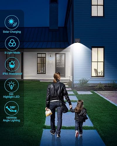 Miniatura 6 de Paquete de 4 luces solares de movimiento al aire libre, 3 modos100 luces LED de seguridad solares inalámbricas IP65 impermeables con sensor de
