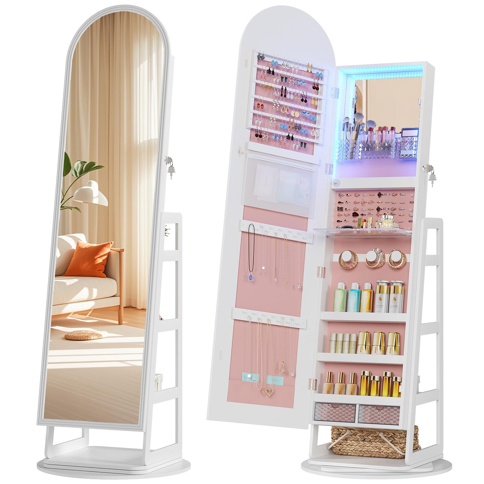 HWB Mirror Jewelry Cabinet Standing: Full Length Mirror with Storage