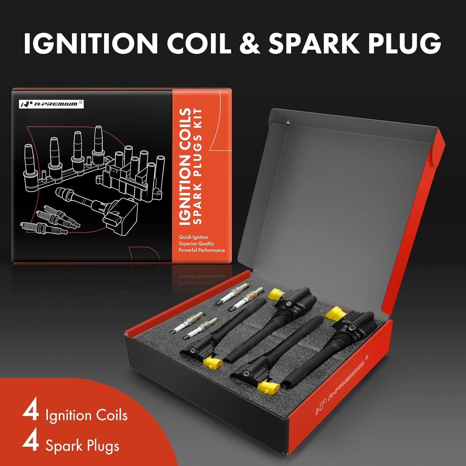 A-Premium Set of 4 Ignition Coil Pack and Iridium Spark Plugs Compatible with Fiat 124 Spider 2017 2018 2019 2020 1.4L Turbocharged