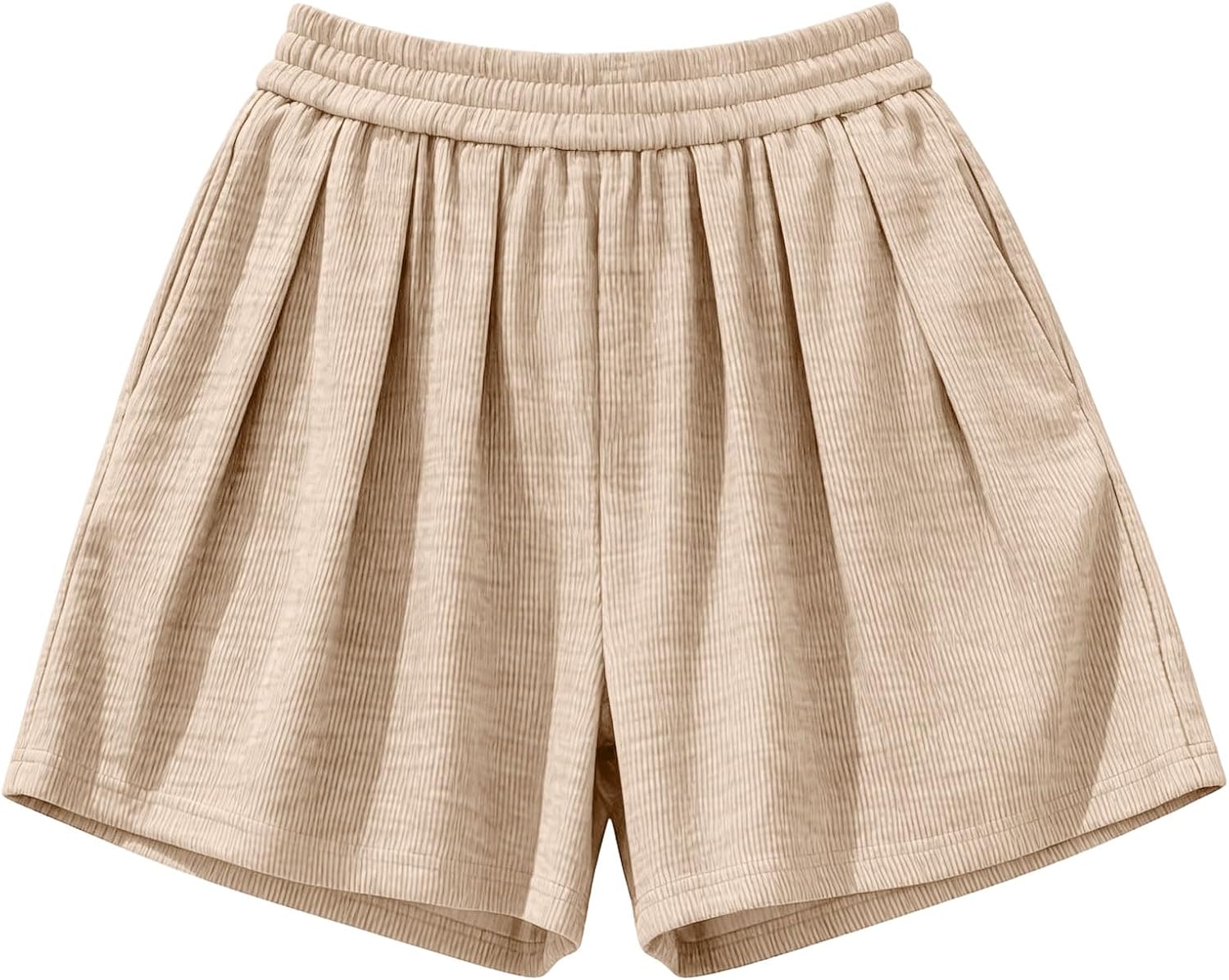 Women's Wide Leg Casual Knit Shorts Elastic High Waist Drawstring Summer Fashion Daily Wear Short Pants with Pockets