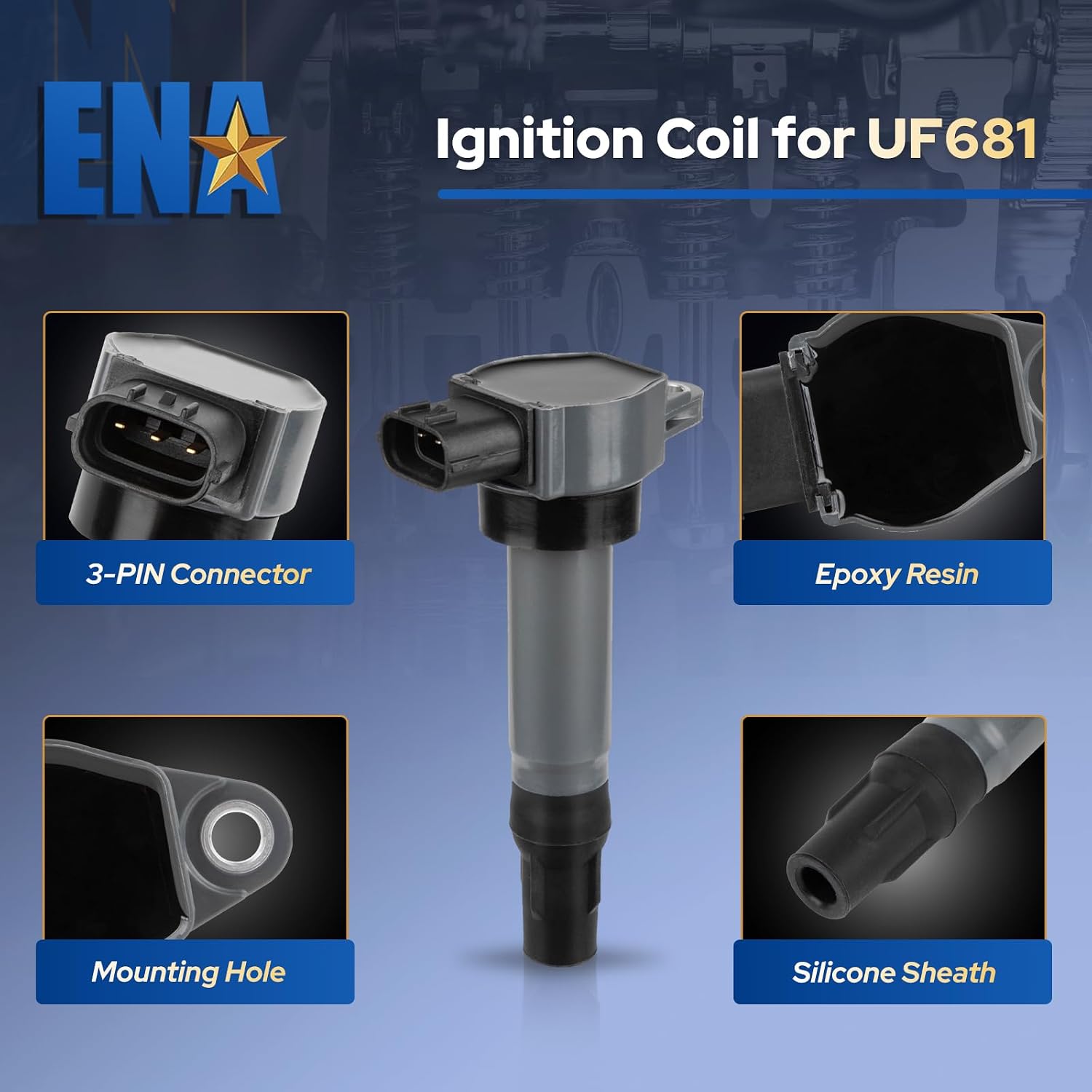 ENA Ignition Coil & Spark Plug for UF681 368276 GN10674 ICA64178 FK0343 Compatible with Smart Fortwo Electric Turbo 1.0L L3 2005 2006 2007 2008 2009 2010 2011 2012 2013 2014 2015 Set of 3