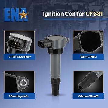 ENA Ignition Coil & Spark Plug for UF681 368276 GN10674 ICA64178 FK0343 Compatible with Smart Fortwo Electric Turbo 1.0L L3 2005 2006 2007 2008 2009 2010 2011 2012 2013 2014 2015 Set of 3