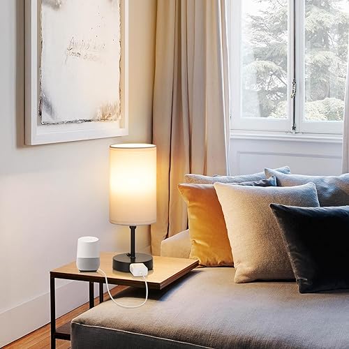 Miniatura 8 de GGOYING Lámpara de mesa de noche, lámpara de mesa de temperatura de 3 colores con bombilla LED de 2700 K3500 K5000 K y salida de CA, lámpara pequeña