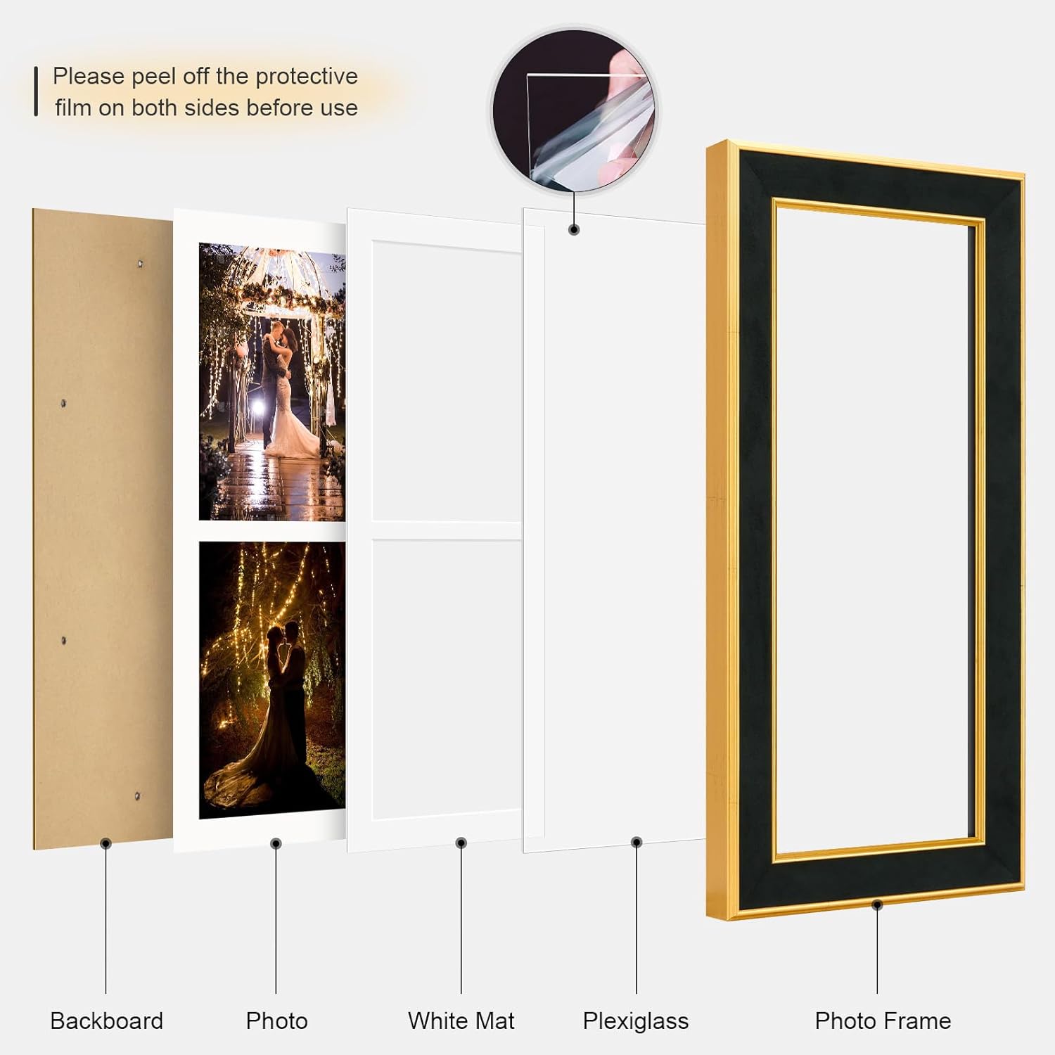 Suede 6x15 Picture Frame Display 2 Opening 5x7 Double Picture Frames Collage Wall Decor with Mat,Multi Photo Frame for Plexiglass,Wall Decor,1Pack,Black