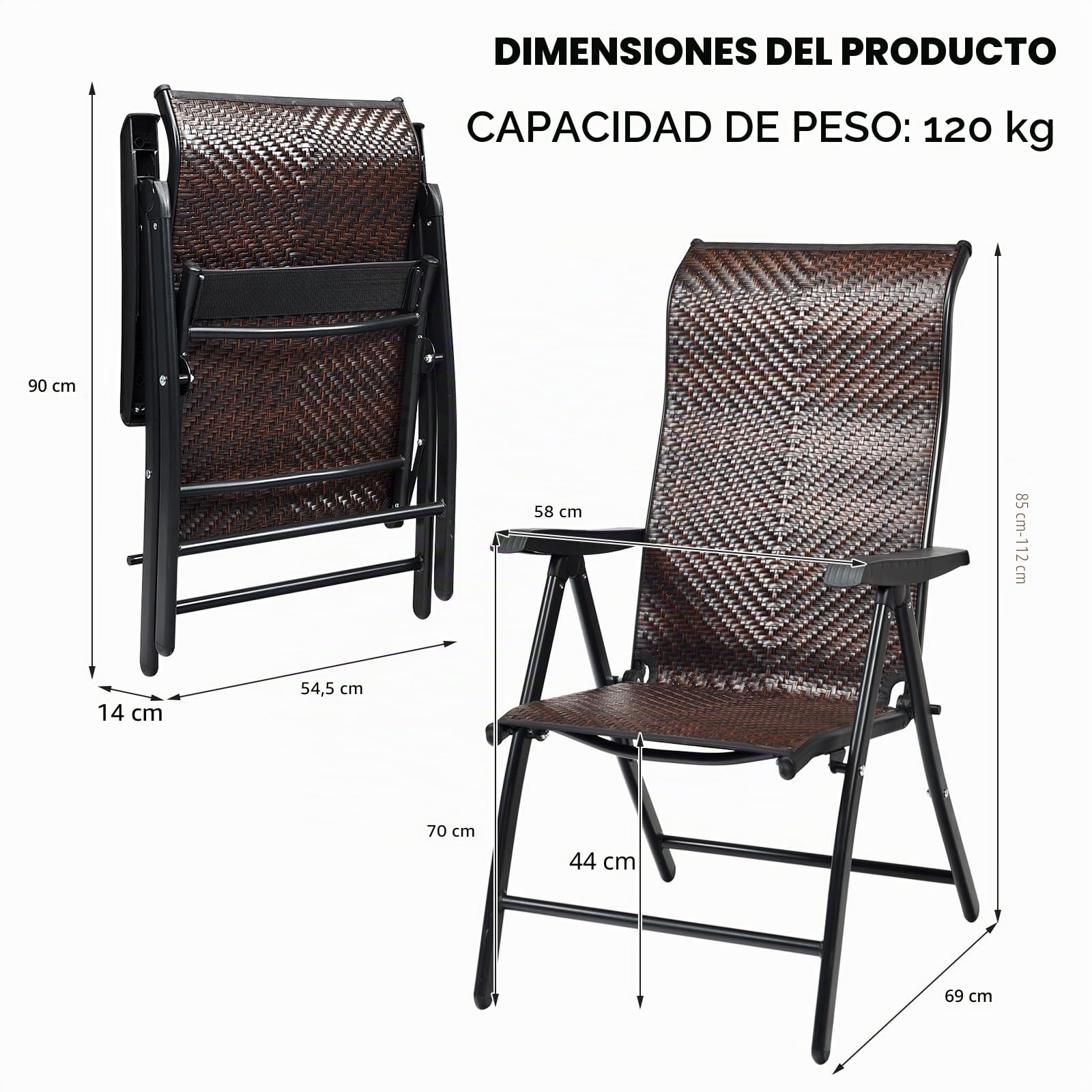LIFEZEAL Silla de jardín Plegable de ratán con Respaldo reclinable (1 Pieza