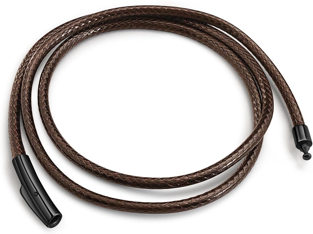 Cadena de cordón de cuero trenzado impermeable para hombres y mujeres, con cierre resistente plateado/negro, cadena de cuerda flexible marrón/negra de 2 mm/3 mm para colgante de 16 a 30 pulgadas de largo (enviar caja de regalo)