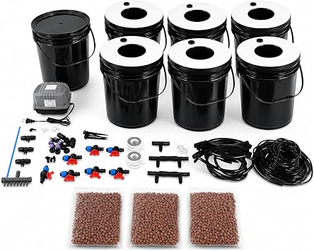 Hydroponic System, 5 Gallon 6 Buckets Hydroponics Growing System Recirculating Growing Kit with Pump, Air Stone and Water Leveling Device for Indoor/Outdoor Leafy Vegetables