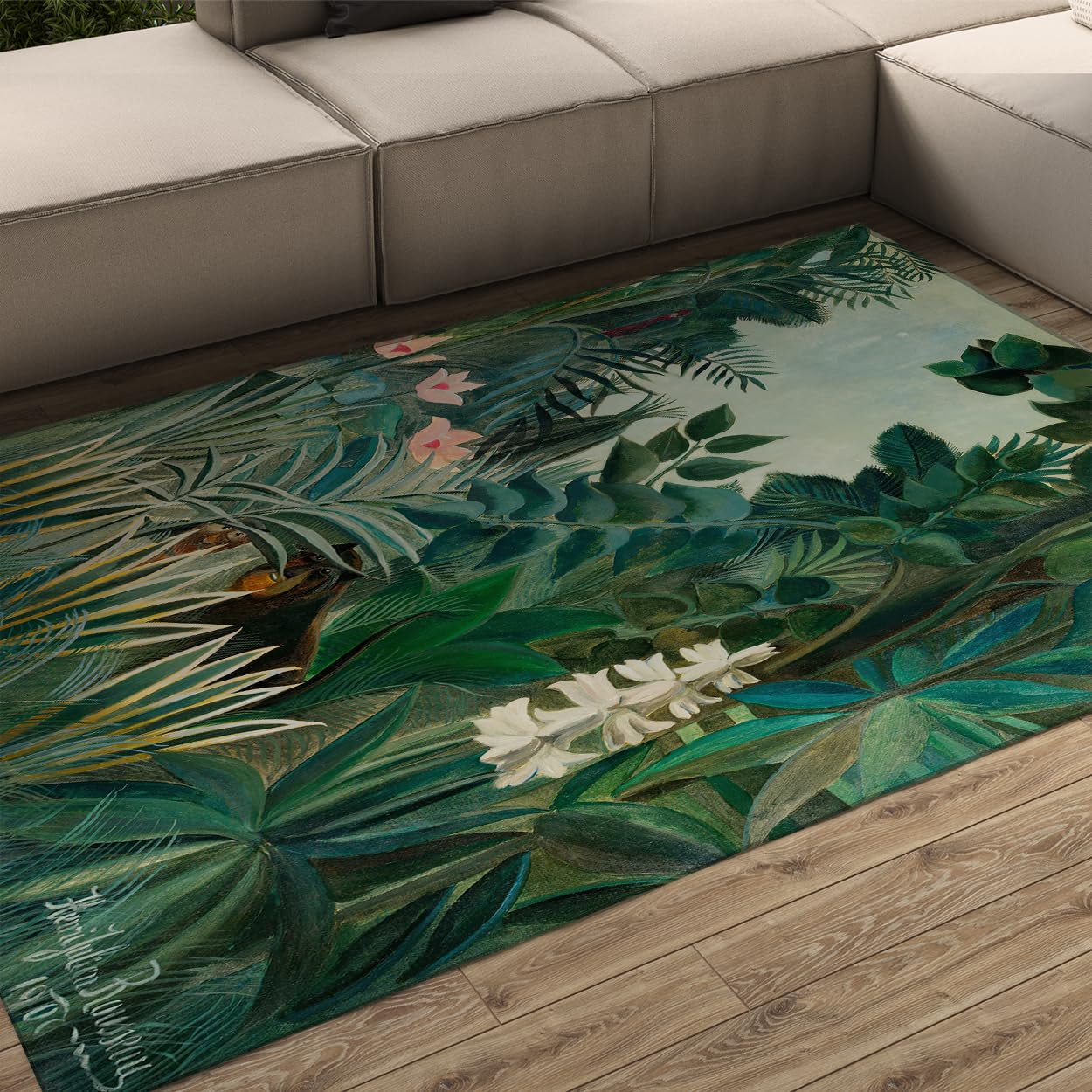 Tapis vert jungle Henri Rousseau pour salon et couloir moderne