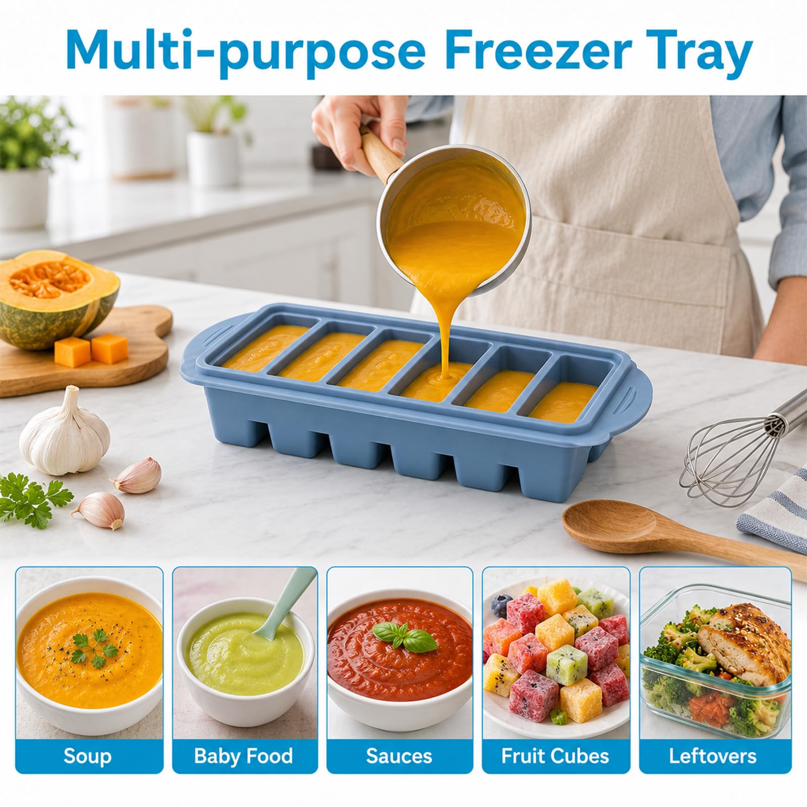 NCONCO Contenitore per congelatore in silicone con coperchio, 1050 ml, 3 pezzi, per alimenti, per il congelamento della zuppa, contenitori per alimenti per la preparazione di salse di zuppa