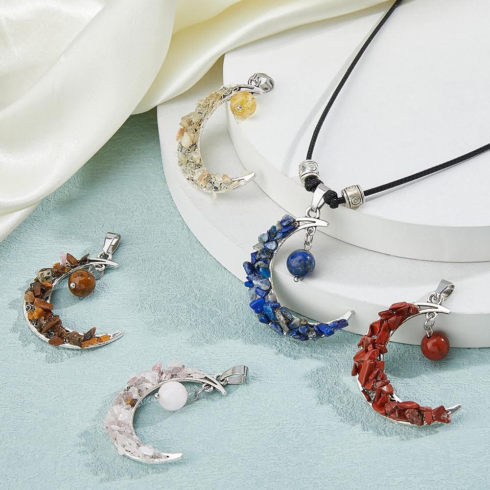 SUPERFINDINGS 16Pcs Gemstone Chip Moon Pendants 8 Styles Natural Crushed Stone Moon Charms Crescent Pendant Bent MoonStar Pendant Coloful Dangle Charms for Jewelry Making DIY Craft - Image 4
