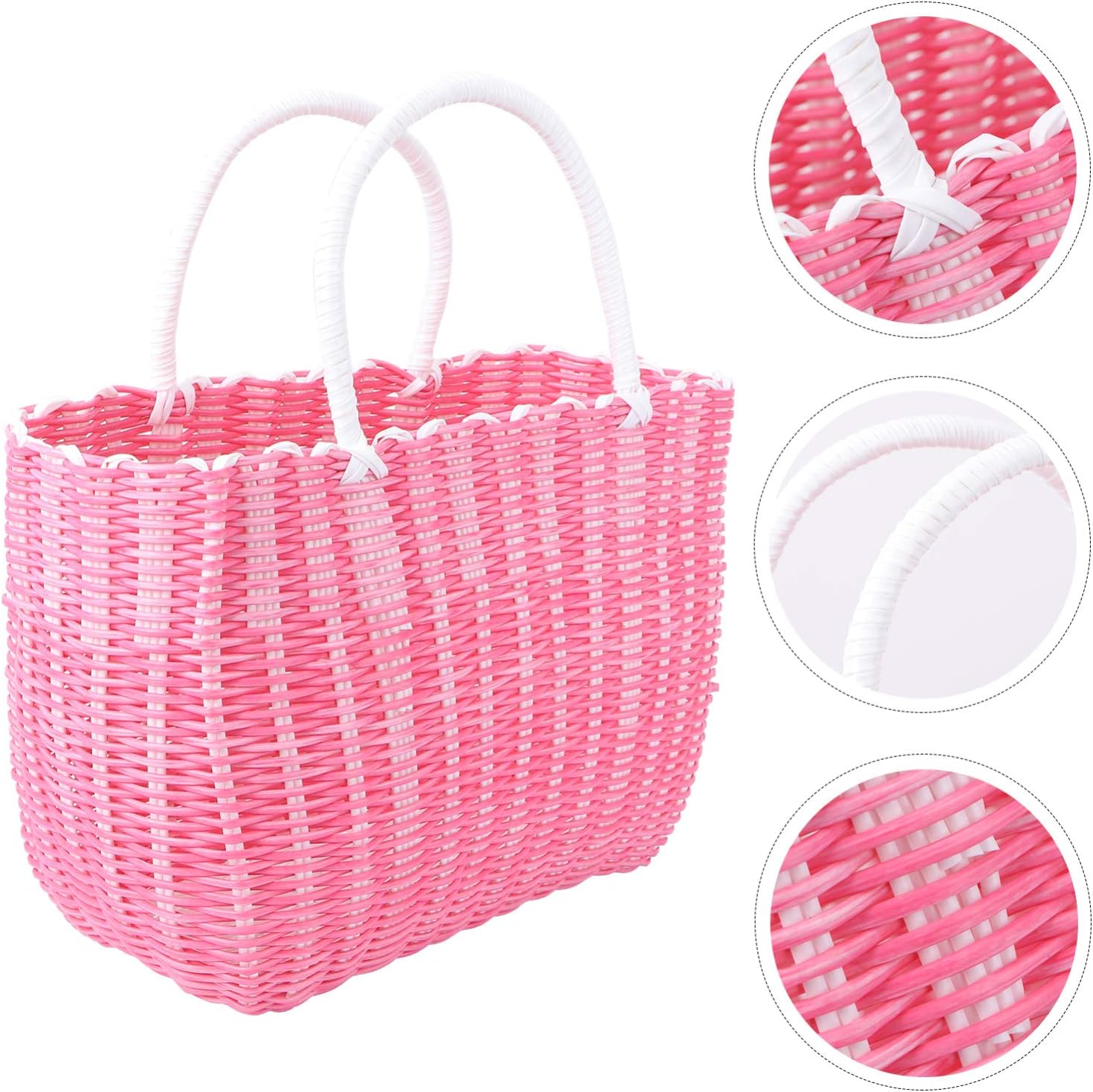 Woven Shopping Basket with Handle Grocery Tote Bag Woven Shopping Tote for Home Organizer Pink (Pink)
