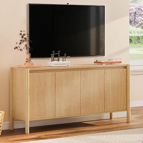 Miniatura 8 de CHUWELL Armario aparador  Armario de almacenamiento de buffet de mediados de siglo de 59 pulgadas con 4 puertas, estantes ajustables y 4 patas