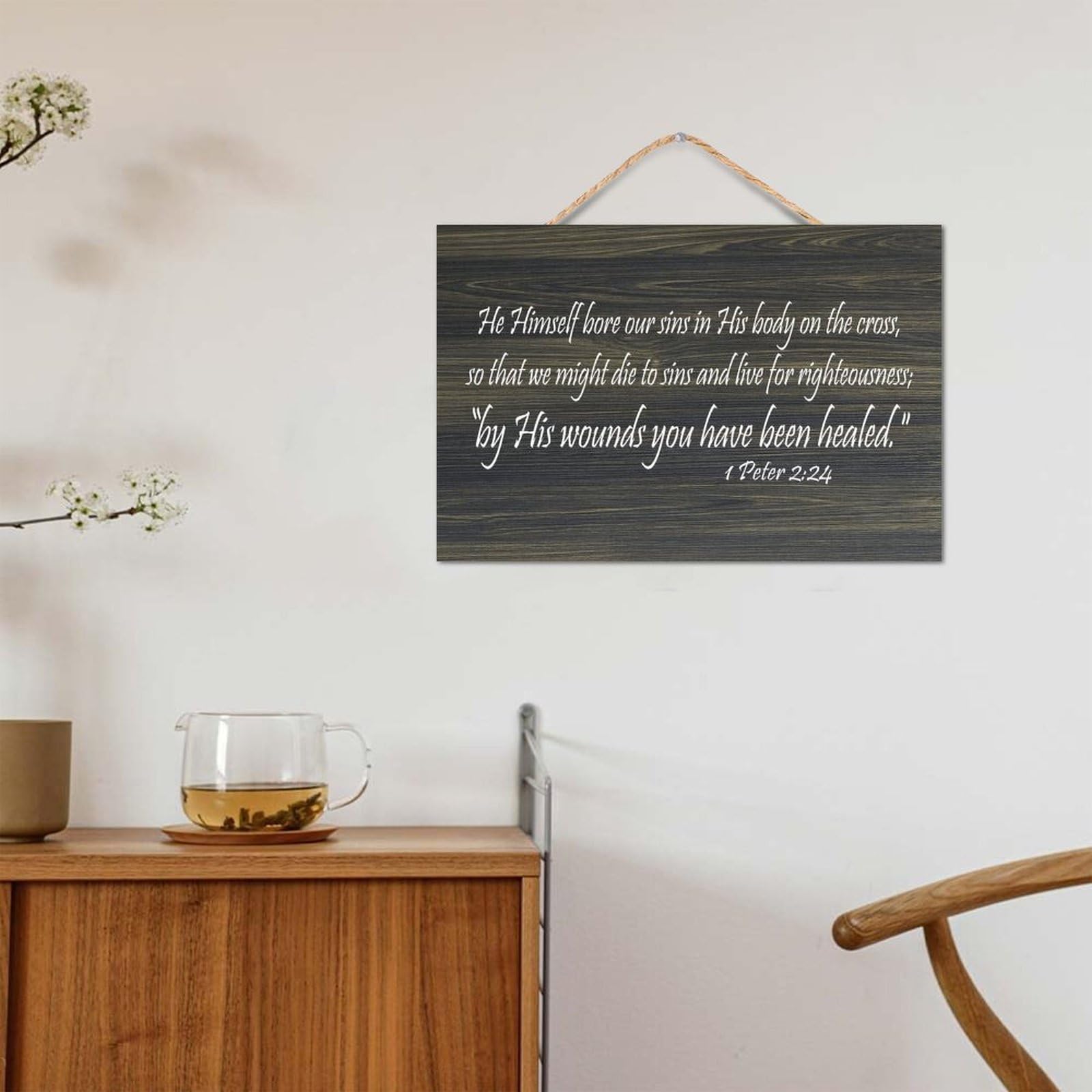 1 Peter 2:24 He Himself Bore Our Sins in His Body on The Cross,So That We Might Die to Sins And Liv Wooden Wall Sign 8x12 Bible Wood Sign Rustic Wall Plaques for Door Living Room Christmas Decor - Image 5