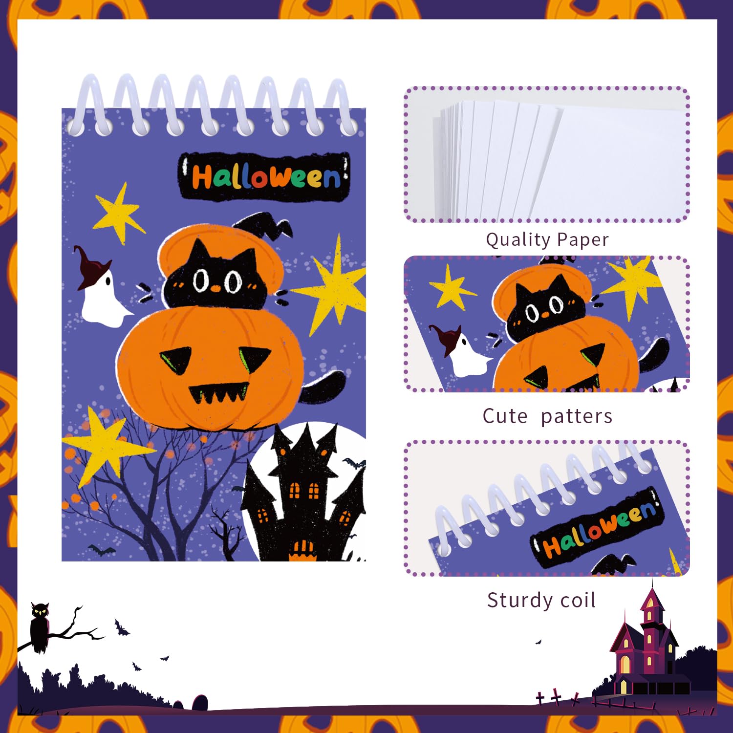 ZALAON Halloween Mini Spiral Notepads,24 Pieces Halloween Party Favors Notebooks Halloween Prizes,Goody Bag Filler for Halloween Party School Supplies - Image 4