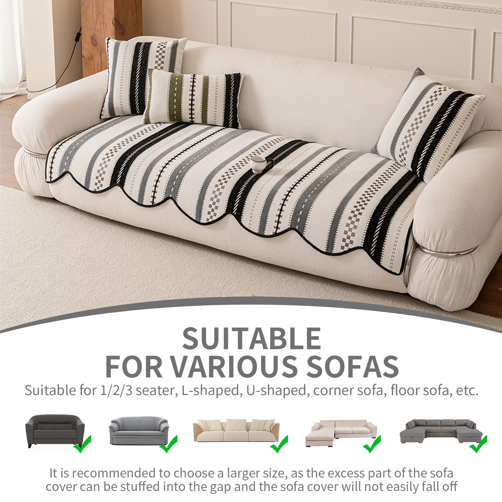 Housse de protection de canapé en silicone épais avec base antidérapante en tissu chenille résistant à l'usure pour canapé sectionnel multi-places en forme de L