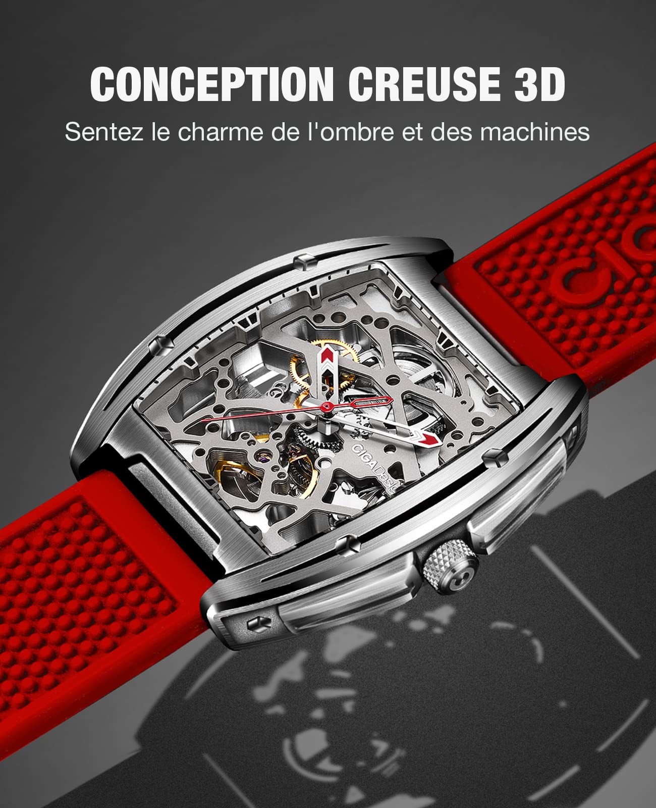 CIGA Design Orologio Automatico Uomo - Z Series Orologio da Polso Meccanico con Design Scheletro, Tonneau, Vetro Zaffiro con Cinturino in Pelle e Silicone