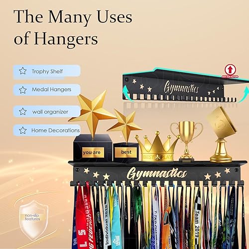Miniatura 5 de Percha antideslizante para medallas, nunca te rindas con 20 ganchos para trofeos, exhibición de medallas para pared con 16 pulgadas, exhibición de