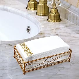 200 Pack Guest Towels Disposable Bathroom, Soft and Disposable Hand Towels, Decorative Bathroom Napkins for Party,Dinners, Wedding, Thanksgiving, Gold