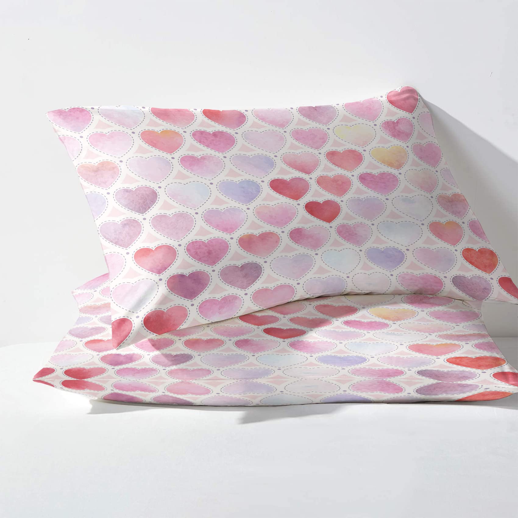 Juego De Cama 3 Piezas De Microfibra - Funda Nórdica 220x240 Y 2 Fundas De Almohada 50x75, Diseño Corazones Rosa, Con Cremallera
