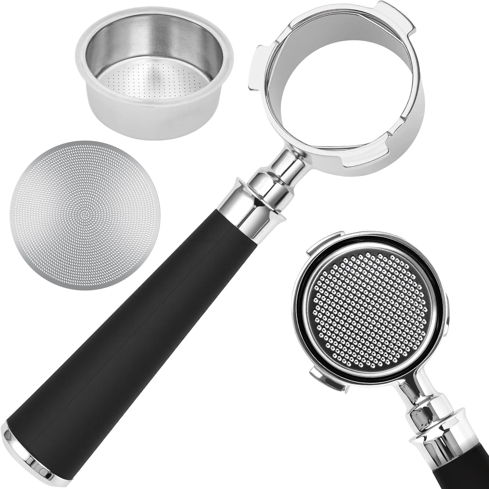 51mm Bottomless Portafilter 3 Ears Fits for Delonghi Dedica EC685, EC785, EC885, EC820, EC850, EC860, EC890, EC680 und SMEG and SMEG, Includes Puck Screen, Double Shot Filter Basket