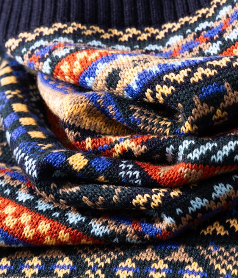 [Weweia] ウールブレンド フェアアイル柄 メンズセーター ヴィンテージ風 厚手ニット 丸首プルオーバー 冬の 洗濯耐久性◎