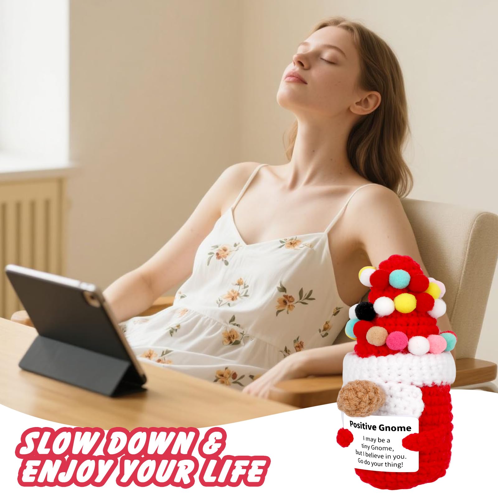 Vspek Emotional Support Crochet Gnome, Good Luck Gifts Positive Doll with keychain, Pocket Hug Gift for Women, Men, Friends, Co workers, Birthday Graduation Teacher, Cute Desk Decor for Home Office