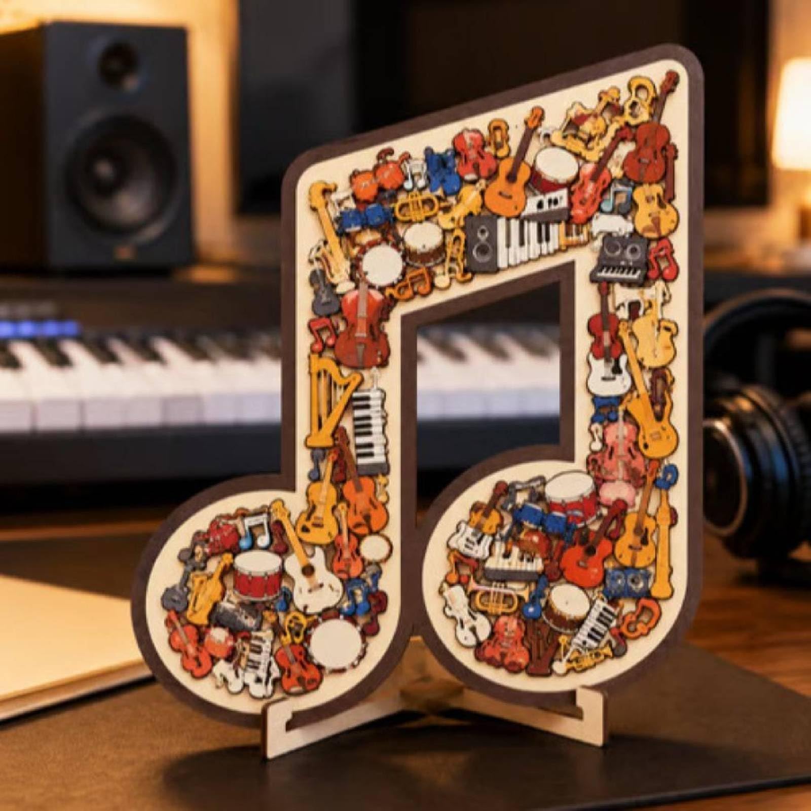 Musical Note Instrument Jigsaw Puzzle Ornament, 3D Wooden Music Note Puzzle (Style C)