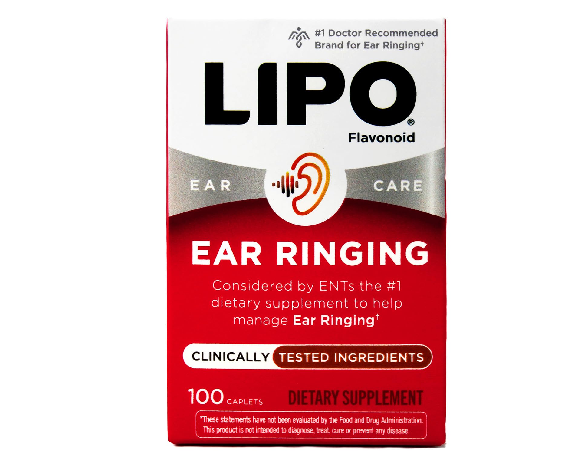 Lipo-Flavonoid Dietary Supplement Caplets for Ear Ringing - 100 Count