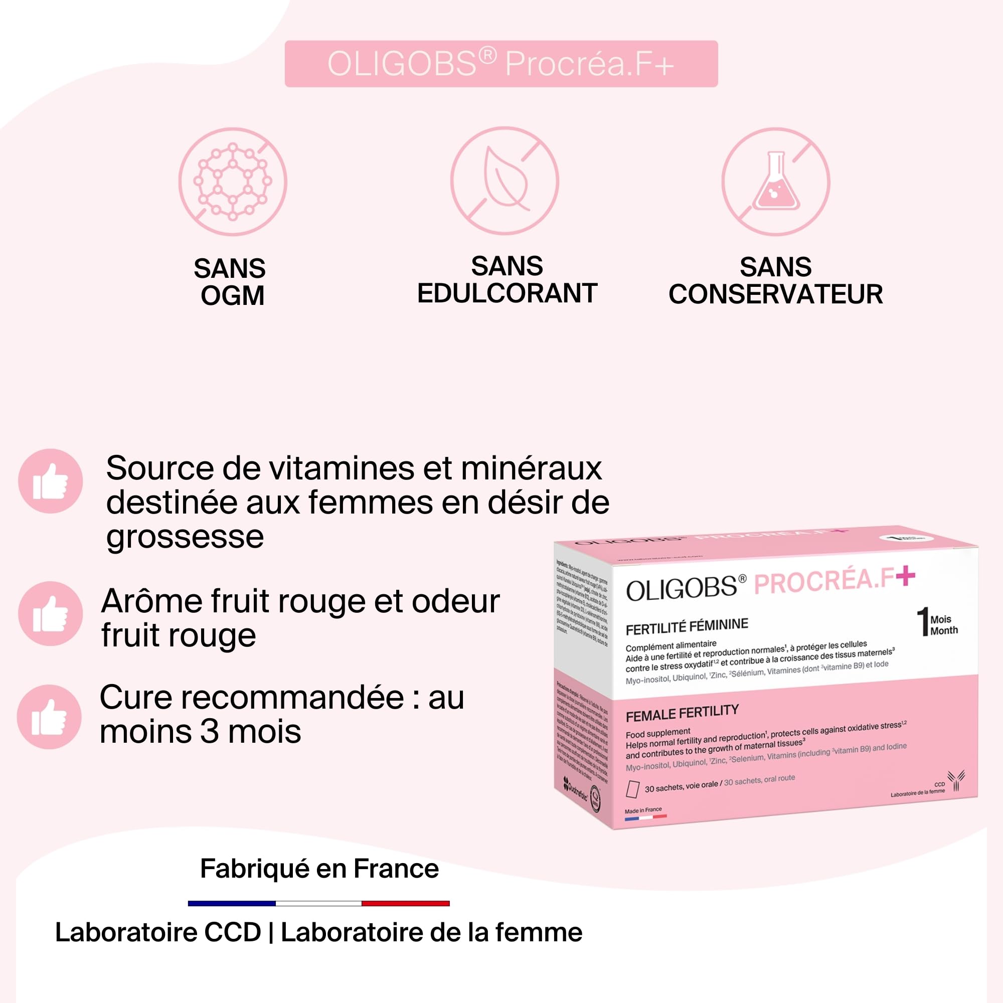 Pack Fertilité Couple | Complément fertilité homme & femme | Procréa.F+ & Procréa.M+ | Myo-Inositol, Quatrefolic, L-Carnitine, Zinc, Sélénium, Ubiquinol | 2 x 30 sachets | Laboratoire CCD