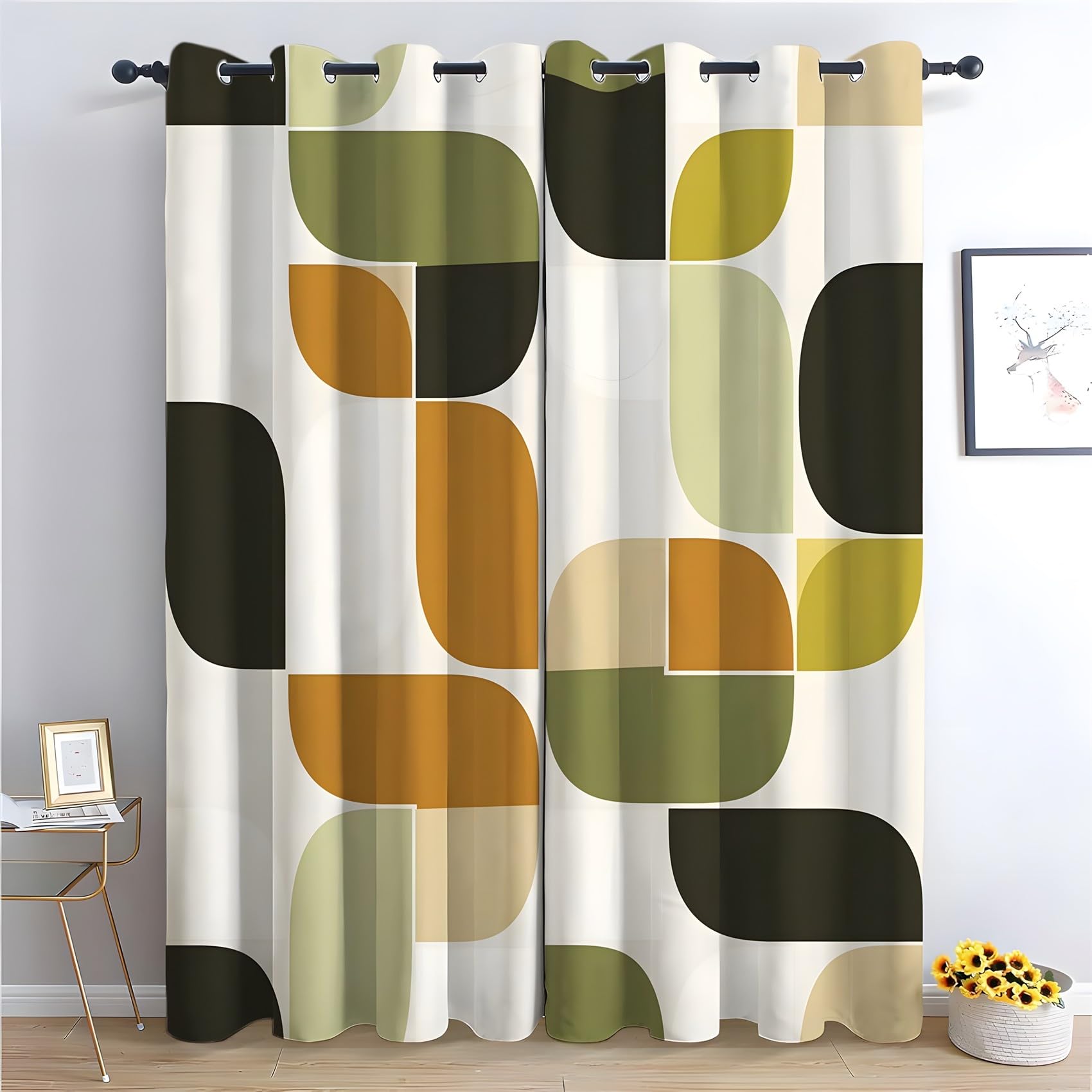 KaiHeBeding Abstract Geometric Blackout Curtains for Bedroom - Richly Colorful Living Room Curtains 46x54 Eyelet - Soft Thermal Insulated Patterned Drapes for Windows - 2 Panels