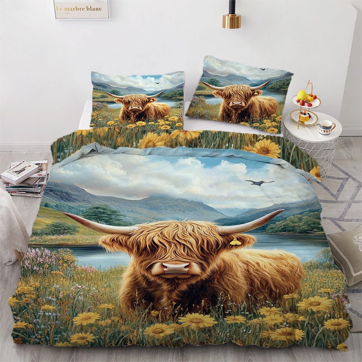 NDXRWDZR Double Duvet Cover Set Highland Cattle Duvet Cover with Zipper Closure Bedding for Aldults Kids Soft Hypoallergenic Microfiber Quilt Cover 200x200 cm + 2 Pillowcases 50x75 cm