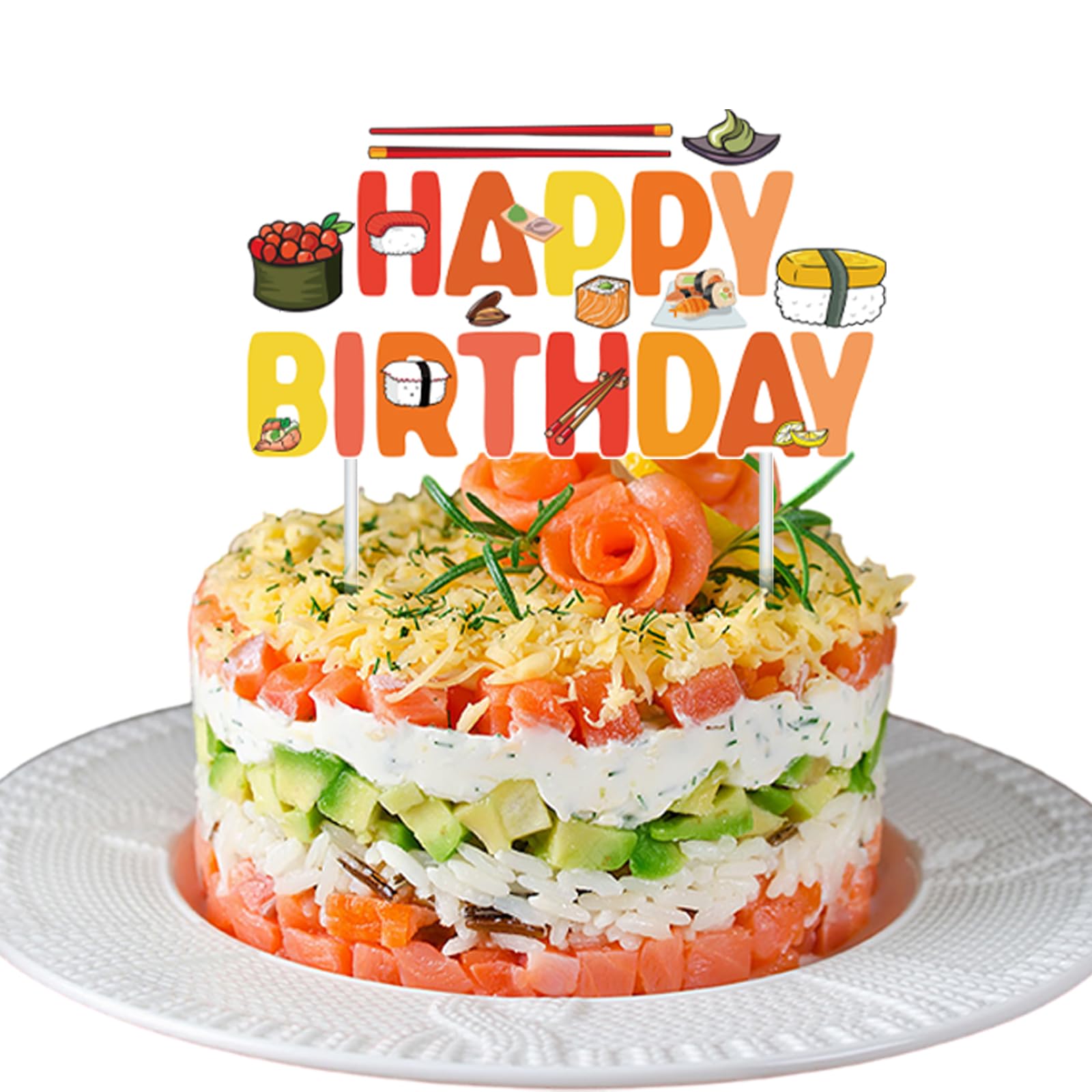DIADARL Sushi Happy Birthday Cake Topper Sushi Theme Cake Decorations Sushi Food Theme Birthday Party Celebration Photo Props Boys Girls Japanese
