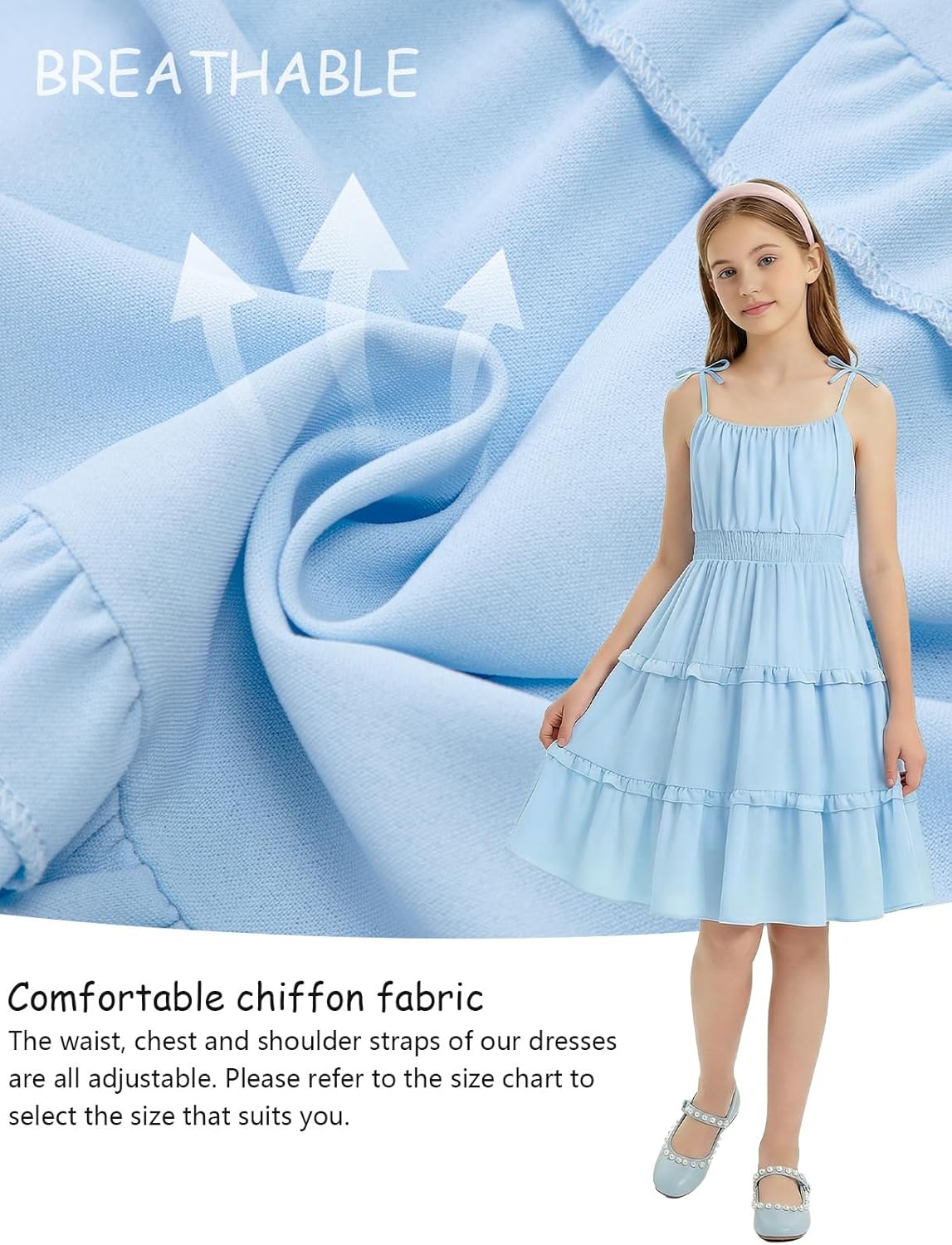 HOZIY Girls Summer Dresses Ruffled Tiered Adjustable Strap Midi Dress Juniors Casual Formal Sundress 5-14 Years