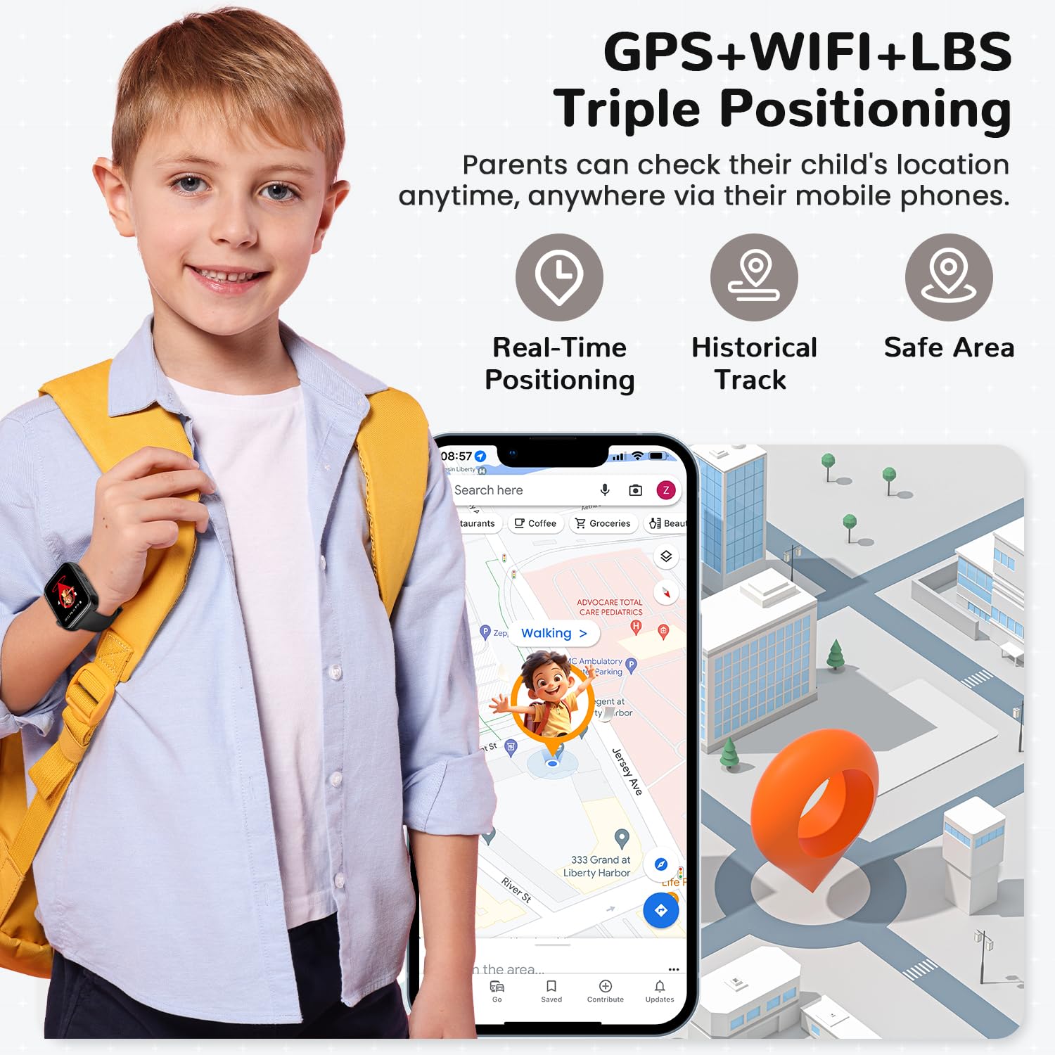 2026 Nuevo Reloj Inteligente Niño, Smartwatch Niños con Llamadas y GPS, Videollamadas/Chat de Voz/Whatsapp/WiFi/SMS/SOS/Modo Escuela/Dormir/Despertador, Reloj Niño y Niñas Negro 4-14 Año — view 3