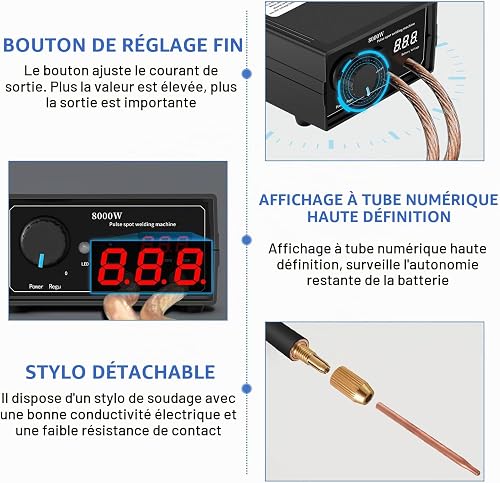 Soudeuse par Points Réglable pour Batteries 8000W, Kit Bricolage Hancaner, Soudeur par Points Portable Haute Performance avec Bande en Nickel pour Ensemble de Machines de Soudage par Points - 5
