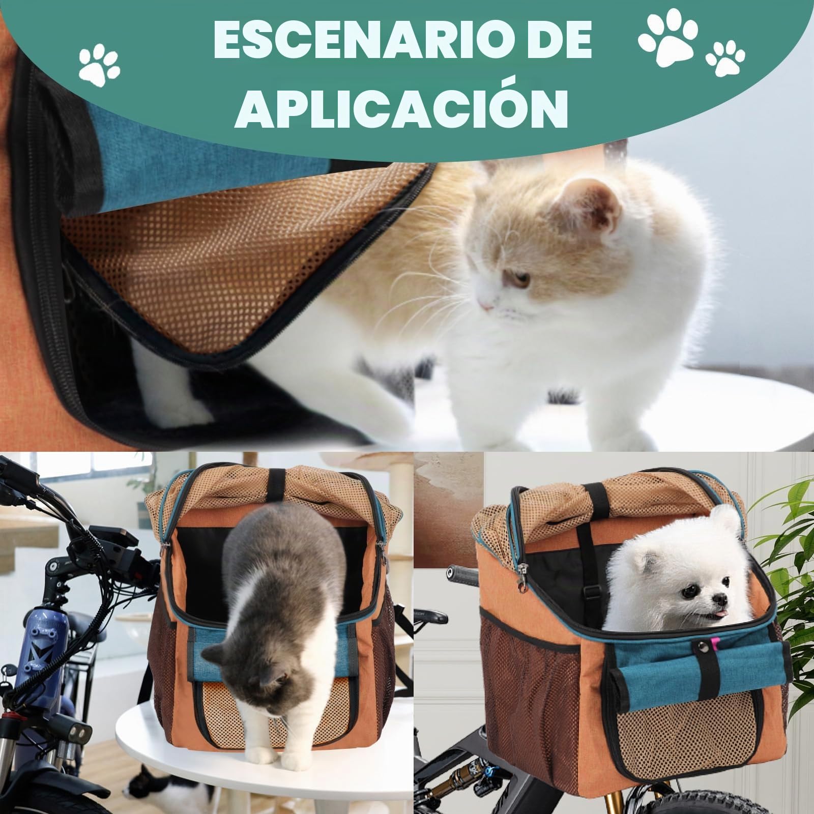 Cesta de bicicleta para mascotas con adaptador de manillar, plegable, desmontable, bolsa mochila para gato y perro