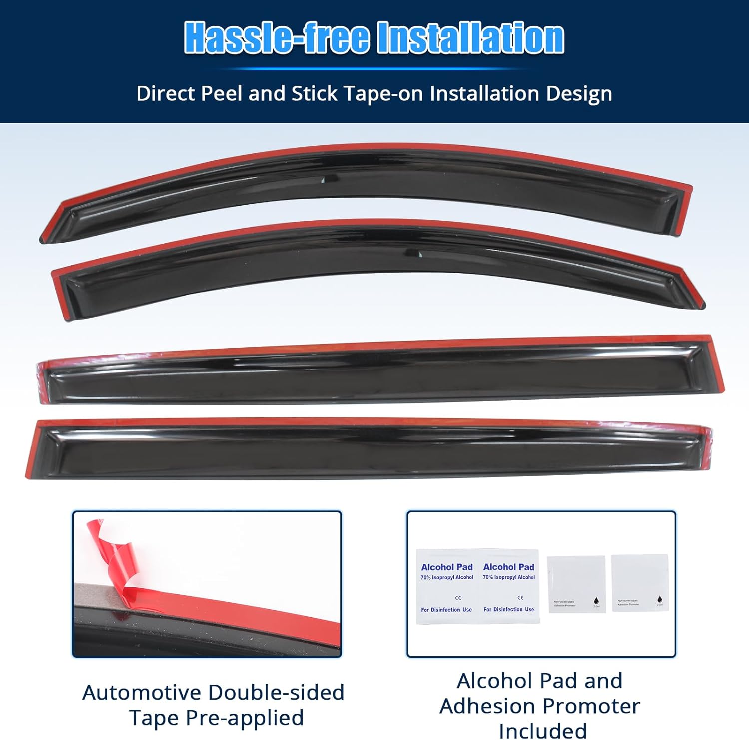 FREEMOTOR802 Tape-on Side Window Visors Wind Deflectors Rain Guards, Compatible with 2011-2016 Kia Sportage, Slim Style Smoke Tinted Acrylic 4 Pieces Vent Visors