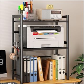 XLTFUC Desktop Printer Stand with Hook, Media Player Stand, Office Desktop Organizer, Suitable for Fax Machine, Copier, Scanner Document Size Double Layer