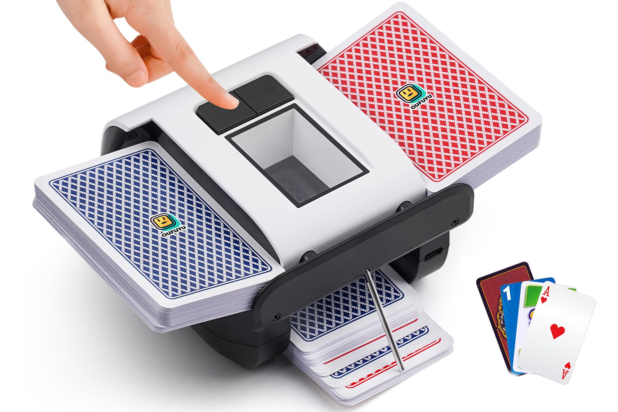 OUFUYU Automatic Card Shuffler, Electric Card Shuffler for 1-2 Decks One-Press AUTO & Manual Mode Rechargeable 2000mAh Low Noise for Poker, UNO,